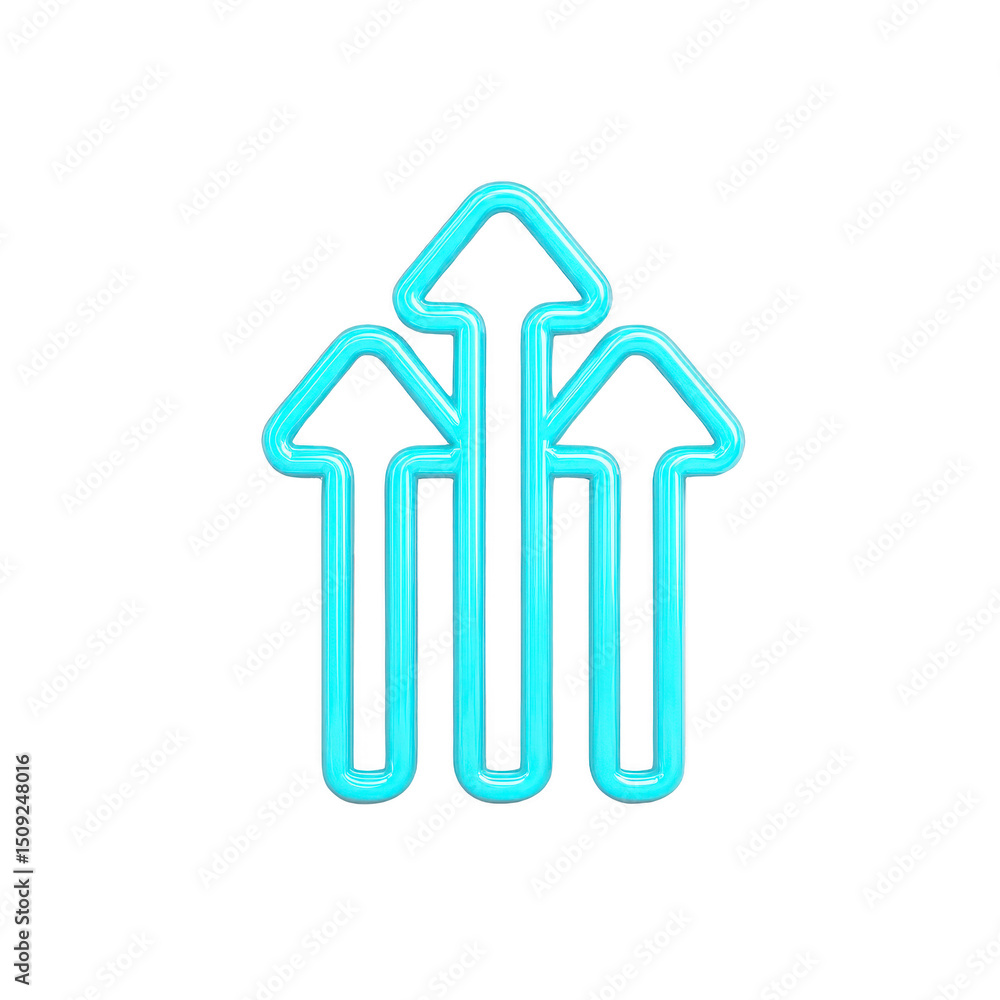 Poster three glowing blue arrows pointing upwards on transparency background symbolize growth and progress.