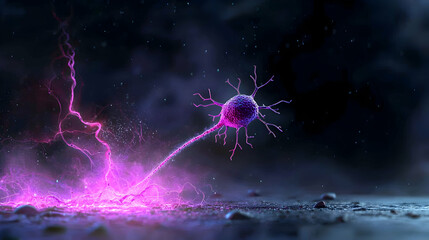 Abstract Purple Neuron with Pink Energy Spark in Dark Space