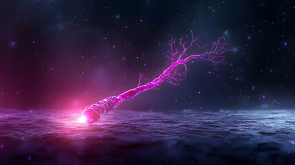 Abstract Glowing Neuron Network in Dark Space