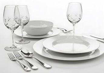 Elegant white tableware set on a table