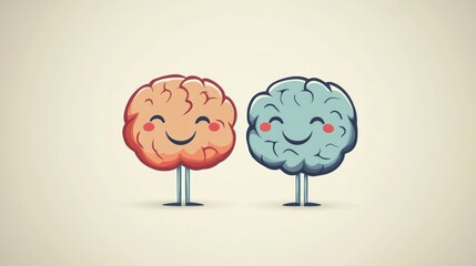 Two happy cartoon brains, side by side, smiling.