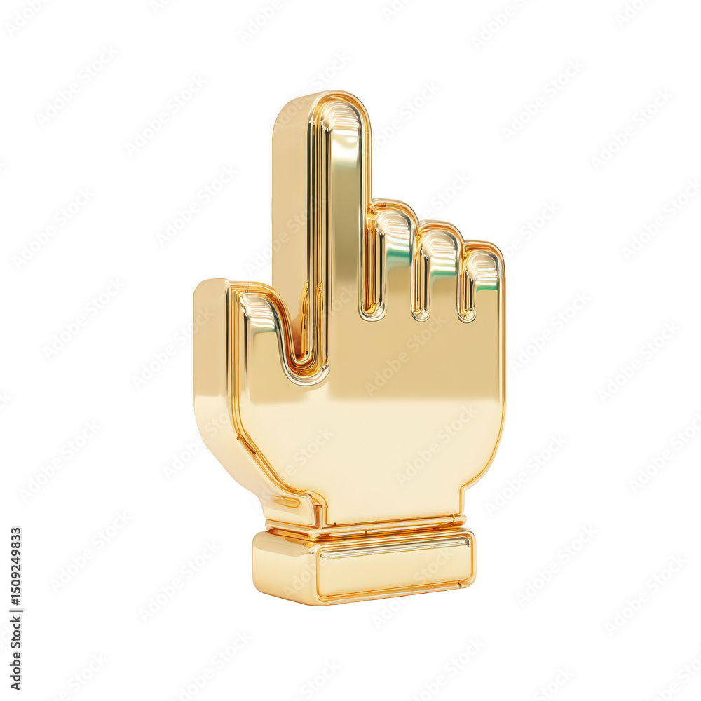 Poster shiny golden hand icon pointing upwards symbolizes direction or selection, often used in digital int