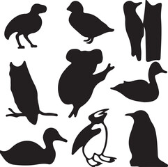 Bird and Koala Silhouettes Vector Illustration