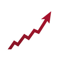 Red zigzag arrow pointing upwards symbolizes growth and progress, often used in business and finance to represent increasing trends or positive change