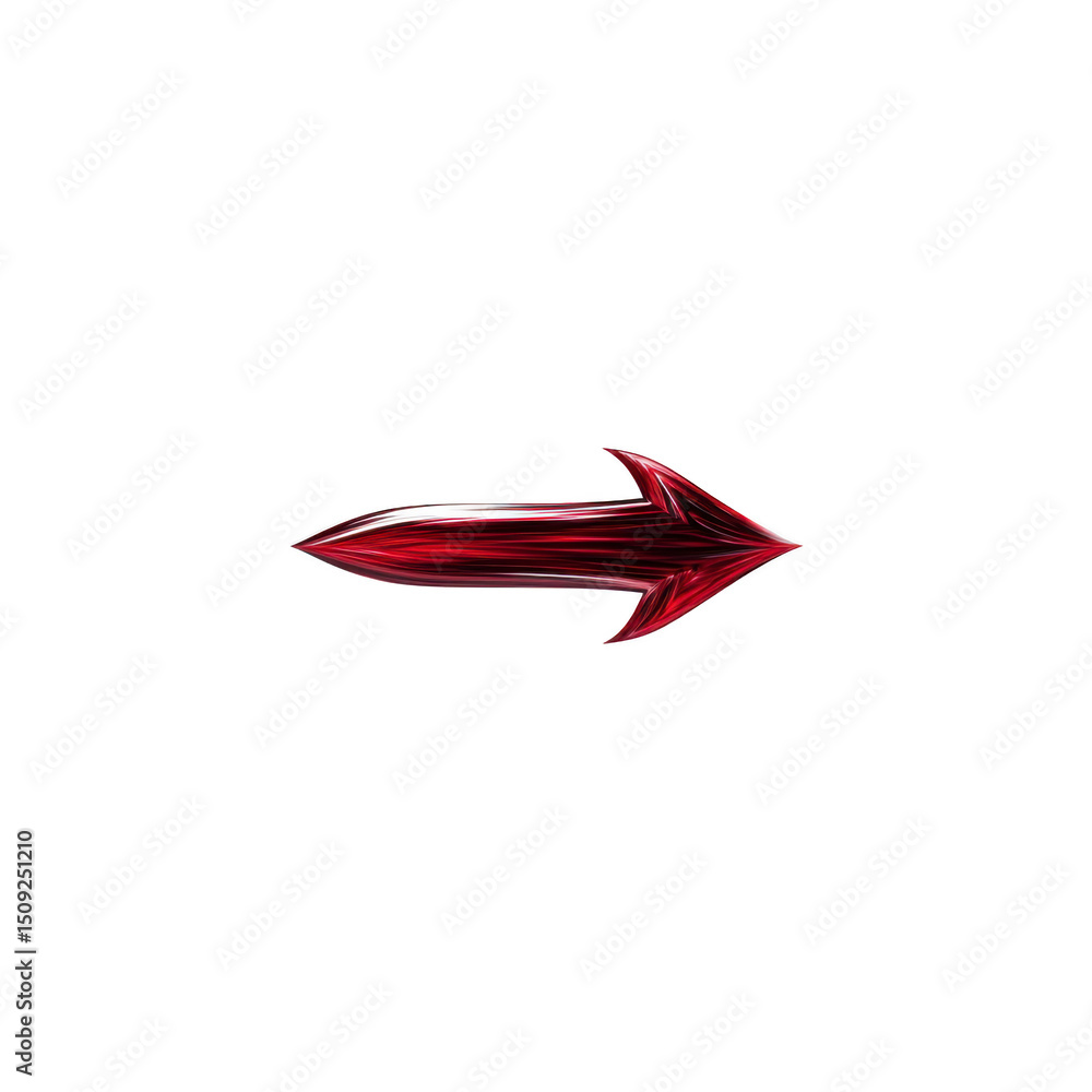 Poster sleek, glossy red arrow with metallic finish pointing to left, set against transparent background. a