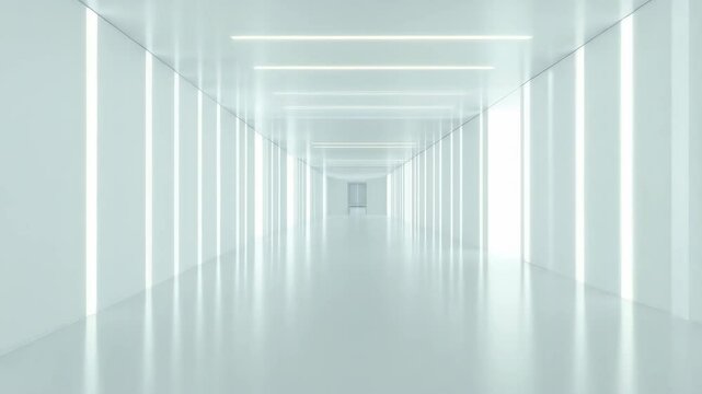 Bright, empty hallway illuminated with modern lighting panels.