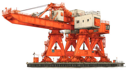 Large Orange Industrial Crane on Dock Heavy Machinery Port Equipment