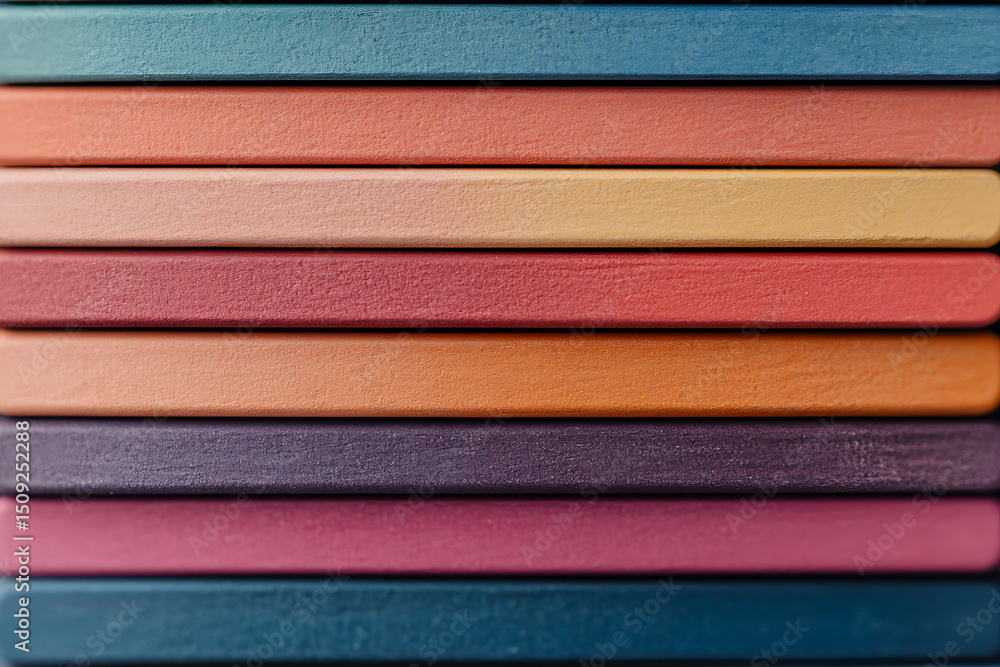Poster vibrant palette: a colorful and captivating stack with a spectrum of textures. colors include: blue,