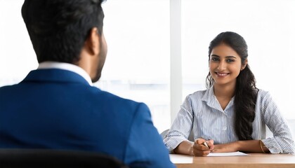 Fototapeta premium Job Interview Setting Indian HR and Candidate Discussing Career Opportunities