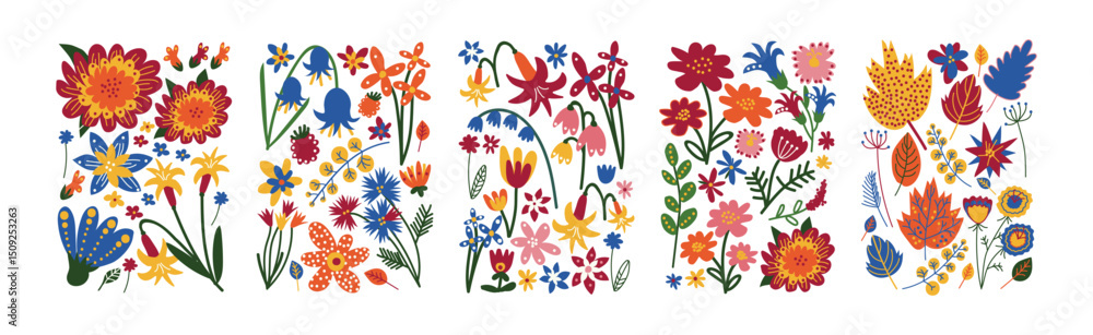 Aufkleber floral and flower design element in rectangle shape vector set