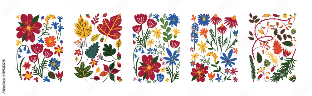 Poster floral and flower design element in rectangle shape vector set