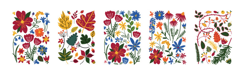 Floral and Flower Design Element in Rectangle Shape Vector Set