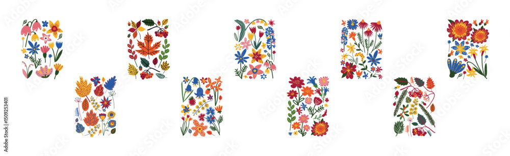 Poster floral and flower design element in rectangle shape vector set