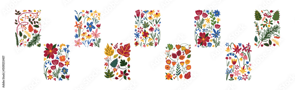 Poster floral and flower design element in rectangle shape vector set