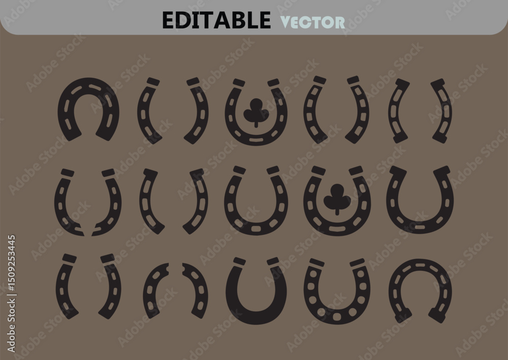 Poster collection of horseshoe vector icons in various styles and configurations