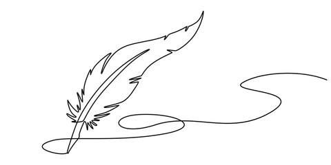 Feather pen continuous line. Continuous one line drawing of feather pen. Literacy concept. Single line drawing, continuous line classic quill pen. one line drawing of quill pen. minimalist linear pro.