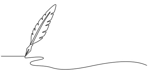 Feather pen continuous line. Continuous one line drawing of feather pen. Literacy concept. Single line drawing, continuous line classic quill pen. one line drawing of quill pen. minimalist linear pro.