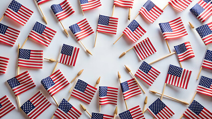 Patriotic American Flags A Festive Background for Independence Day on white background