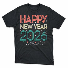 2026 Happy New Year TShirt Design Pixel Art Celebration on white background