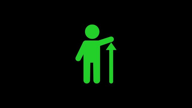 Man growth icon animation sign on black background. 4k video 