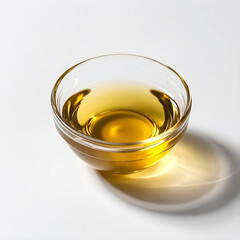 Golden yellow cooking oil in glass bowl