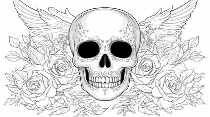 Fototapeta premium Monochrome Skull with Intricate Winged Design