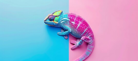 Chameleon skillfully camouflaging against a vibrant and colorful background environment