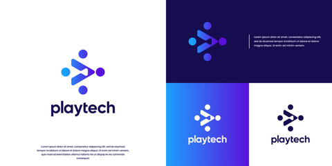 abstract play button, with the concept of digital technology, educational broadcast, science, illustration template design.