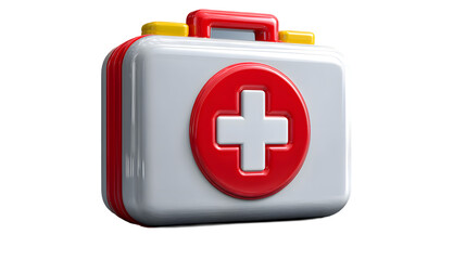 Obraz premium First Aid Kit Medical Box Healthcare Icon 3D Render Emergency Supplies Red Cross Symbol