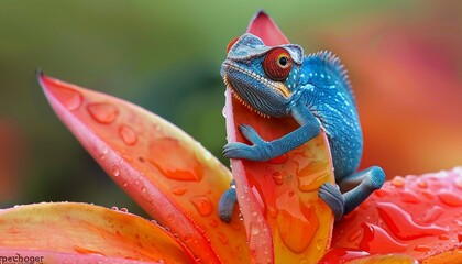 Chameleon skillfully blending into a vibrant and colorful background for perfect camouflage