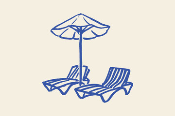 Beach loungers with umbrella minimalist sketch vector illustration © Victoria