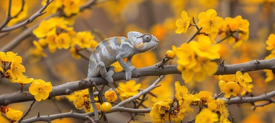 Chameleon camouflaging effortlessly against a vibrant and colorful background environment