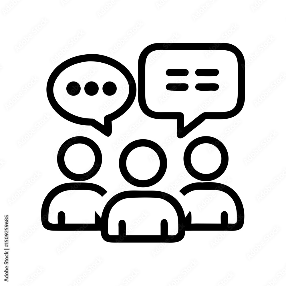 Poster group discussion vector icon for teamwork collaboration and communication in business meetings and s