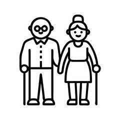 Elderly couple vector illustration for retirement planning and senior citizen lifestyle design with canes on transparent background