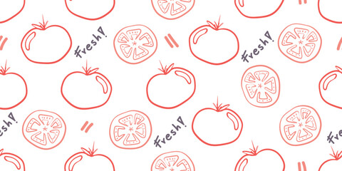 Seamless tomatoes pattern in hand-drawn doodle illustration style, red outline on a transparent background. Veggie Time! Series.