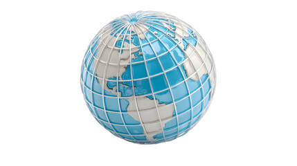Stylized Global Earth 3D Render Blue and White World Map Grid Technology Illustration