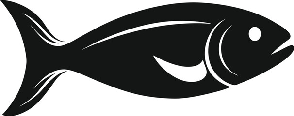 Black and White Stylized Fish Silhouette Isolated on White Background