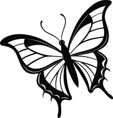  butterfly silhouette, curved wings, nature icon
