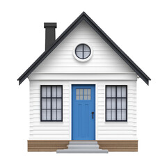 Naklejka premium A simple white house with a blue door and black framed windows on a black background in a studio shot