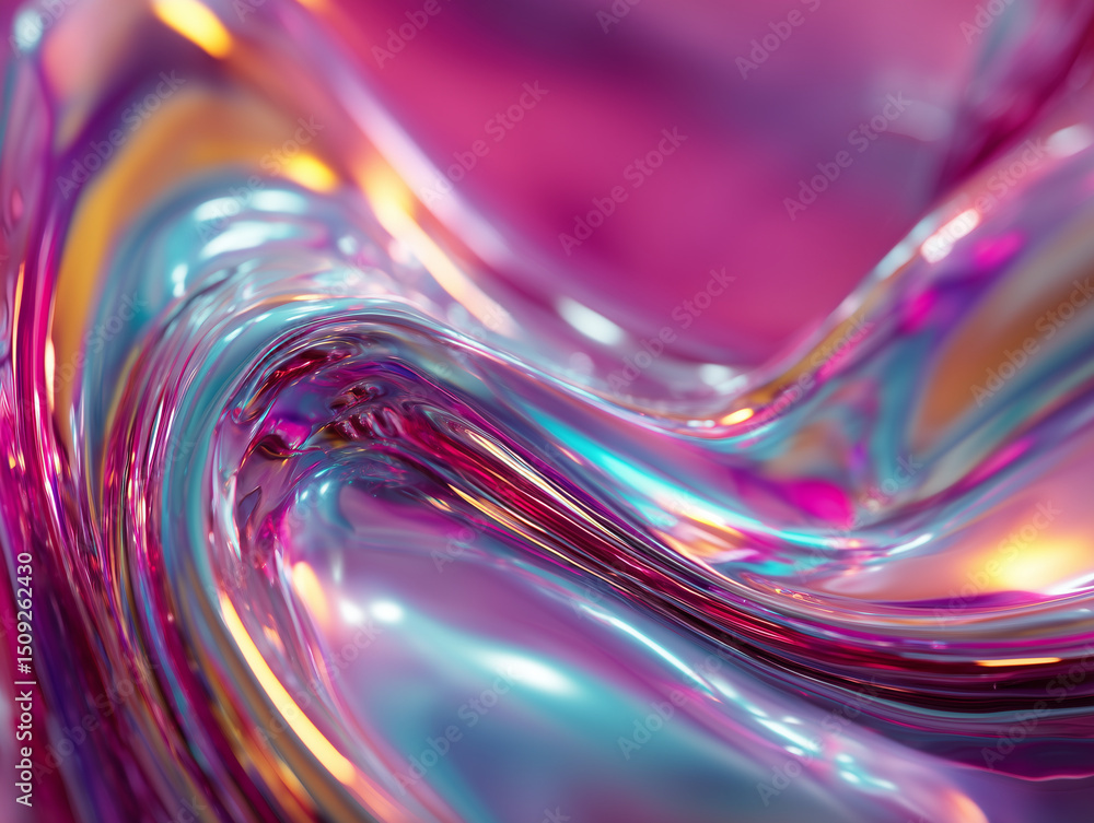 Poster captivating abstract image of a fluid, iridescent form, with mesmerizing color transitions and a pol