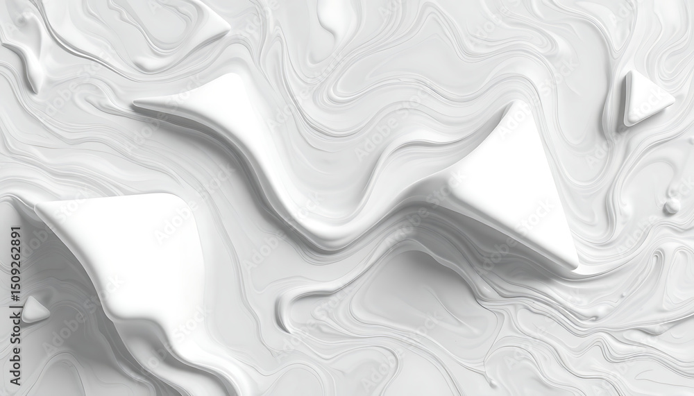 Poster abstract white fluid surface with geometric triangle shapes and marbled effect design
