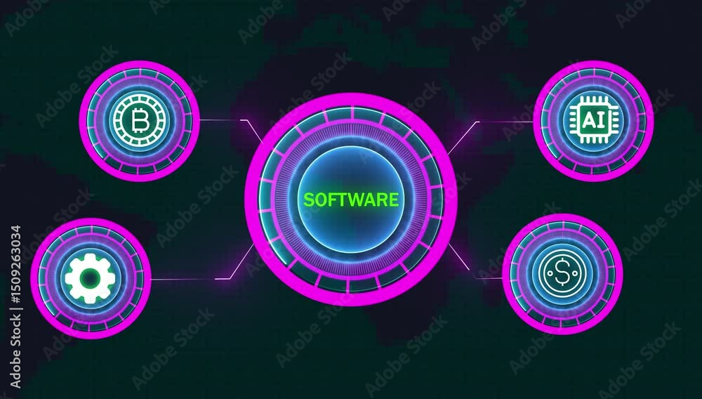 Poster software development and business process automation, internet and technology concept .