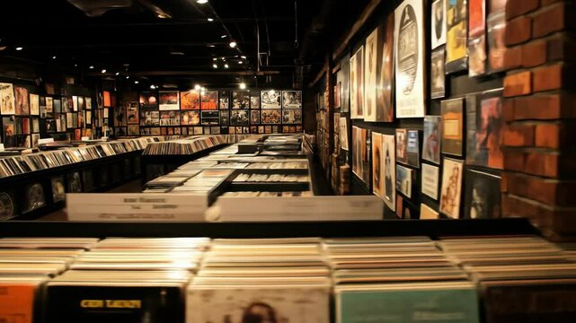 Interior shot of a store filled with vinyl records and posters