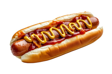 Hot dog with mustard and ketchup on a white background
