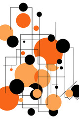 Abstract Geometric Art - Modern Circle and Line Design - Black and Orange Graphic Illustration on White - Contemporary Art Print for Home Decor