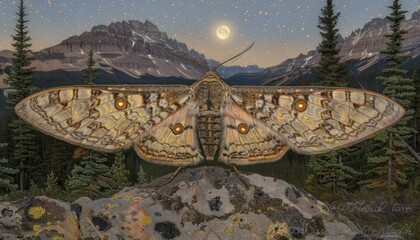 Enormous moth with illuminated wings captivates under the moonlight s enchantment