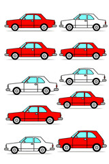 Cartoon Cars Clipart- Red and White Vehicles Illustration- Automotive Design Elements- Ideal for Graphic Projects- Vector Car Graphics- Fun Transportation Art