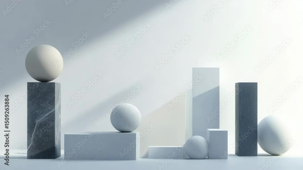 Poster A collection of white and grey objects arranged on a clean white background
