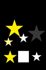Fototapeta premium Colorful Stars and White Square on Black Background - Geometric Shapes Art - Abstract Star Illustrations - Modern Design Elements for Graphics