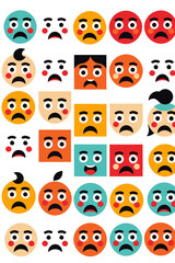 Emotional Expression Seamless Pattern-Cute Cartoon Faces-Variety of Expressions in Circles and Squares-Ideal for Backgrounds-Vector illustration
